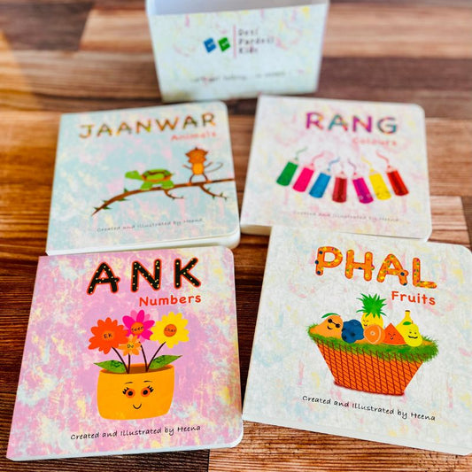 Hindi Box Set - Ank, Jaanwar, Phal, Rang (Numbers, Animals, Fruits, Colours)